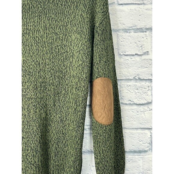 Cupcake Womens Size M Army Green Sweater V Neck Elbow Patch Side Slits Cozy T4 - Picture 10 of 12